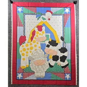 Vintage 1990s Springs Industries Farm Animals Fabric Panel Cow Sheep Horse 35x35